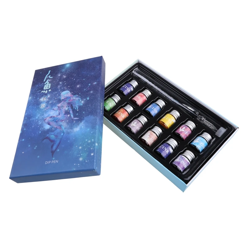 

L21B Crystal Starry Sky Glass Ink Pen Glass Dip Pen For Writing Fountain Pen Set Gift