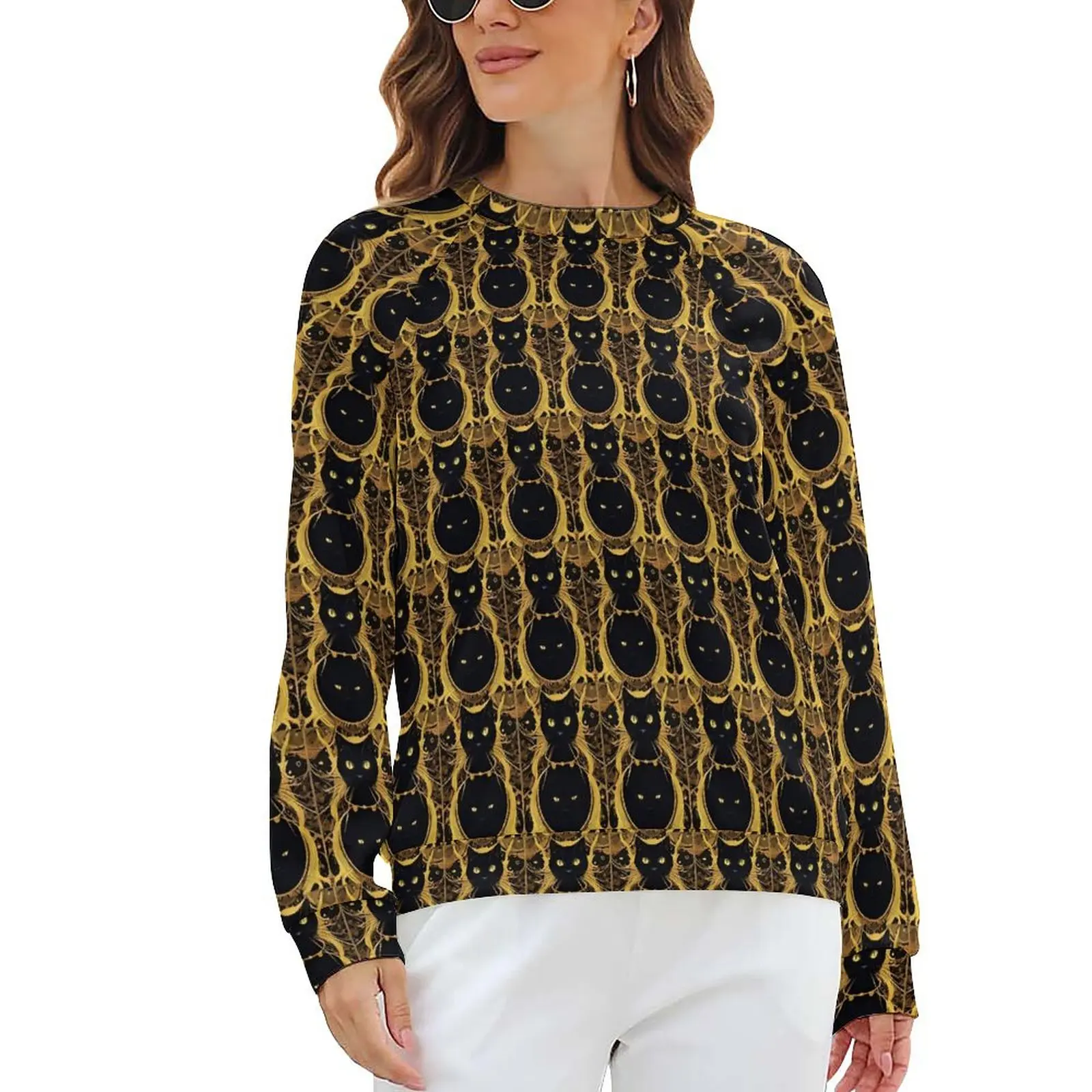 

Tarot Card Print Hoodies Women Retro Black Cat Harajuku Casual Hoodie Autumn Long-Sleeve Aesthetic Custom Sweatshirts Large Size