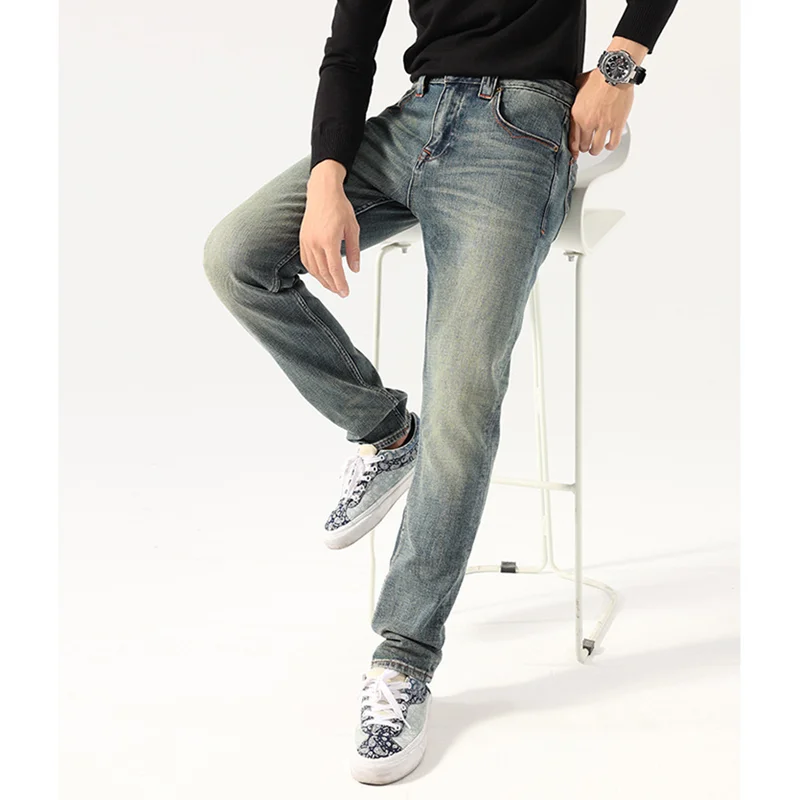 Streetwear Men 2022 Autumn and Winter New Pattern Self-cultivation Blue Pencil Pants Recreational Vintage Large Jeans Female