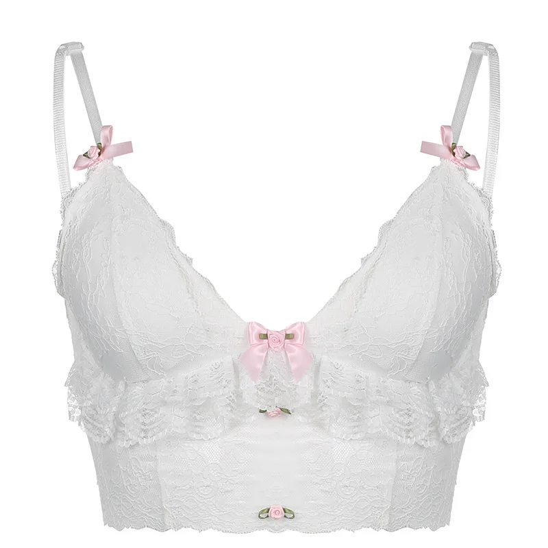 

Женский кружевной топ Goth Dark, базовая майка в стиле Харадзюку, белый облегающий топ с бантом и оборками, 2019