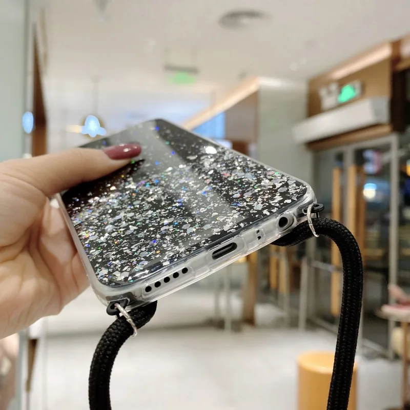 Glitter Crossbody Case for OPPO Realme 10 9 8 Pro 9i 8i C35 C31 C30 Reno 7 6 5 Find X5 Lite Necklace Lanyard Strap Phone Cover