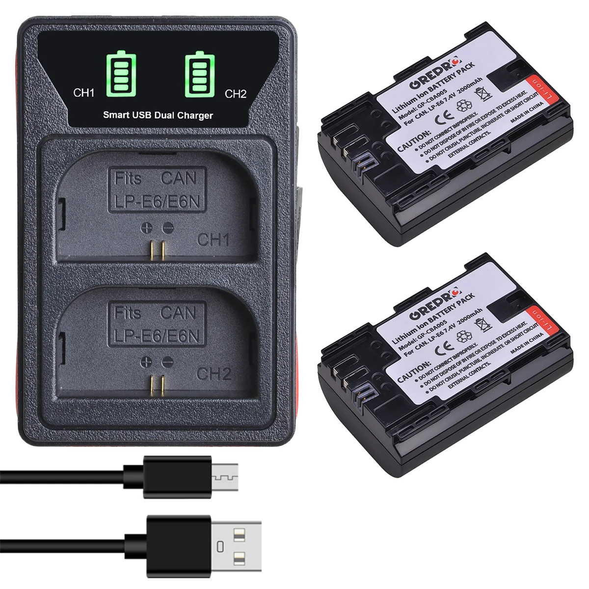 

2000mAh LP-E6N LP-E6 Battery and Charger for Canon EOS R7 R5 R6 R5C EOS R 90D 80D 70D 60Da 60D 7D Mark II 6D, 5DS R