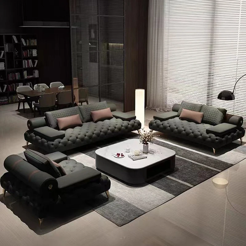 

Современный американский стиль, набор диванов с пуговицами, роскошные диваны для гостиной, мебель, Роскошный итальянский кожаный диван Chesterfield