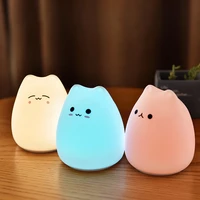 silicone cat led night light touch sensor lamp 7 colors usb rechargeable kids bedroom bedside night lamp children gift