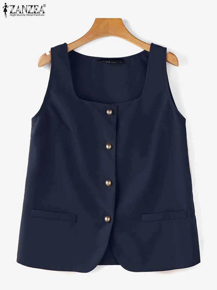 Элегантные летние рубашки ZANZEA 2024 корейские модные женские жилеты без рукавов с