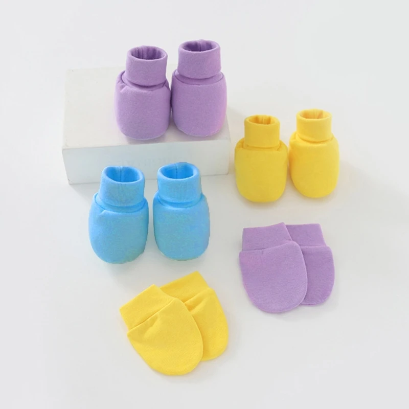 

3Pcs Baby Soft Comfy No Scratch Mitten Anti Scratching Gloves Foot Cover Hat Set