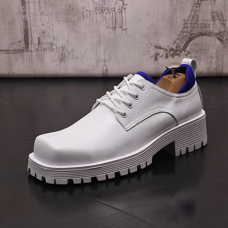 

Выразительные мужские белые классические туфли на шнуровке с круглым носком увеличивающие рост британские мужские деловые удобные туфли и...