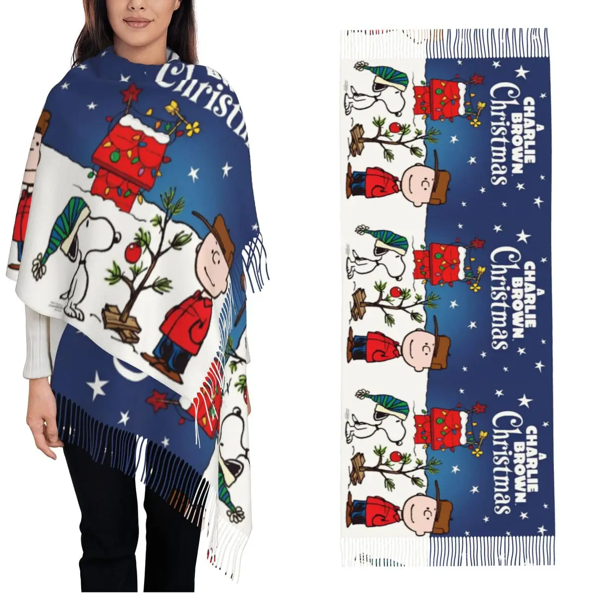 Рождественский шарф Чарли Браун и Снупи женские осенне-зимние шали из пашмины