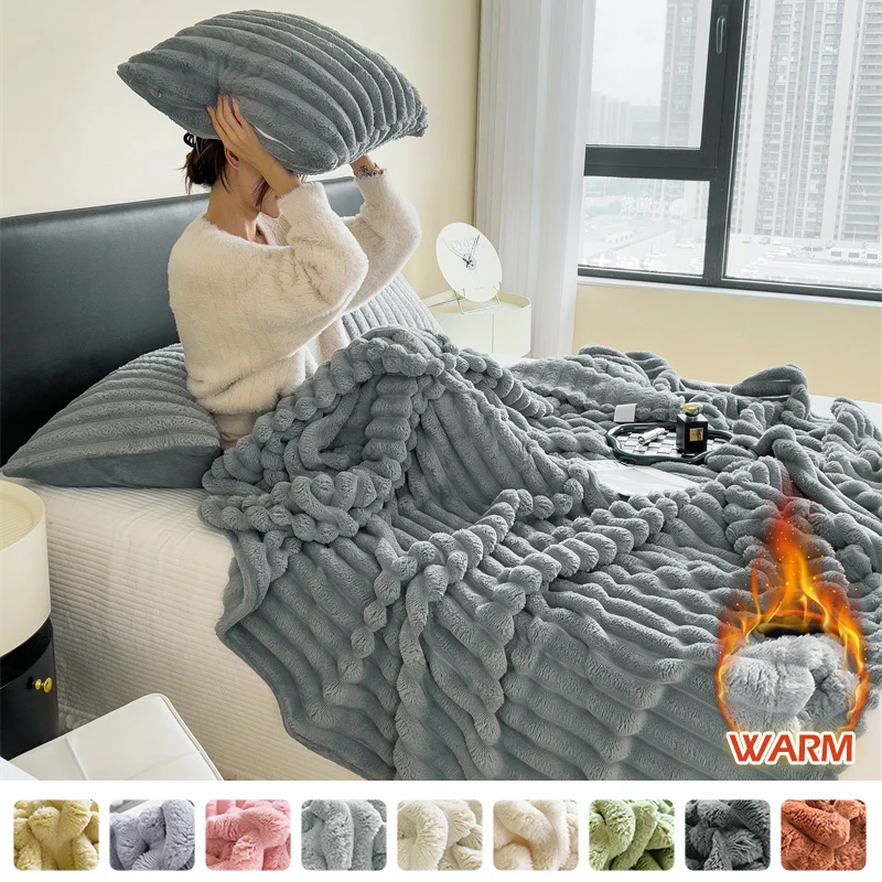 

LYLYNA New Artificial Rabbit Winter Blanket Plush Warm Super Soft Blankets Bed Sofa Cover Thicken Blanket Bedroom 120x200CM