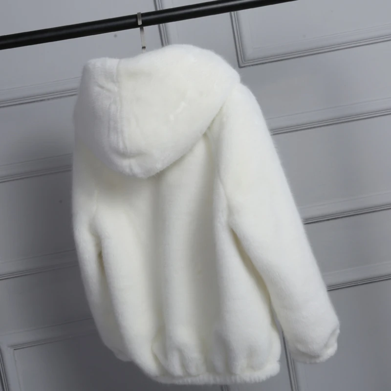 Winter Grass Mink Faux Fur Coat Lady Artificial Fur Hooded Soft 2021 Women's Jacket White Grey Pink Rabbit Imitation Fur Outcoat