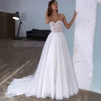 boho sexy wedding dress for women 2022 sweetheart spaghetti straps lace appliques sweep train bridal gown robe de mari%c3%a9e