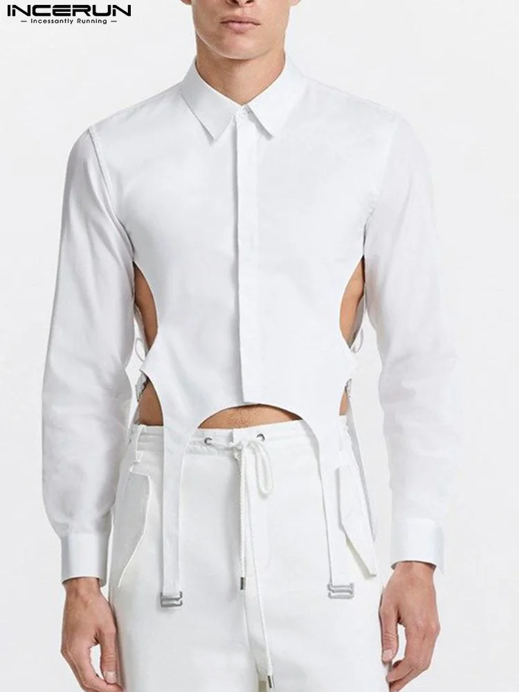 

INCERUN Fashion Men Shirt Lapel Long Sleeve Hollow Out Streetwear Men Clothing 2022 Button Party Casual Irregular Shirts S-5XL