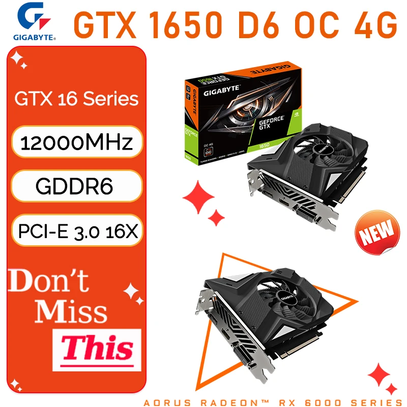 

Видеокарта Gigabyte GeForce GTX 1650 D6 OC 4G GDDR6 PCI-E 3,0x16 GTX 1650 GPU 192