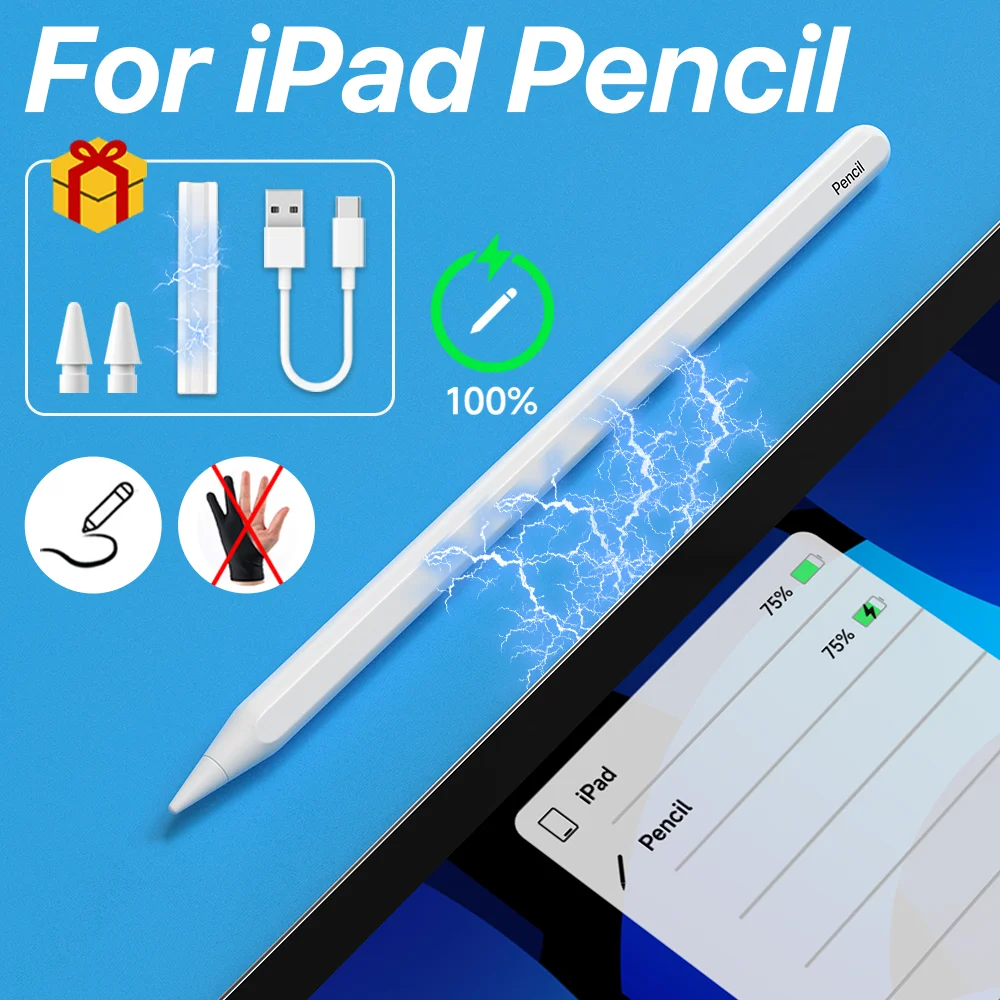 

Для iPad карандаш беспроводной зарядный стилус для Apple Pencil 2 отклонение пальмы наклон Bluetooth ручка для iPad 2018-2023 аксессуары