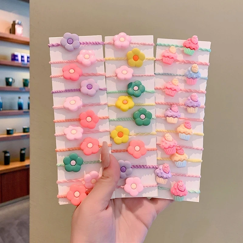 

10Pcs/Card Hair Ribbon For Children Cute Flower Animal Elastic Hair Rope Does Not Hurt The Hair Small Tie Hair Chirp Scrunchies