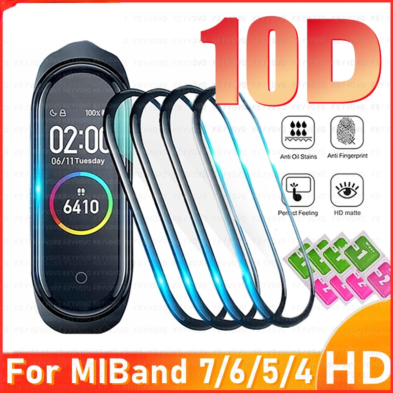 

10D Film Glass for Xiaomi Mi band 6 5 7 4 Screen Protector Miband 6 5 Watchband Full Protective Cover Strap Bracelet