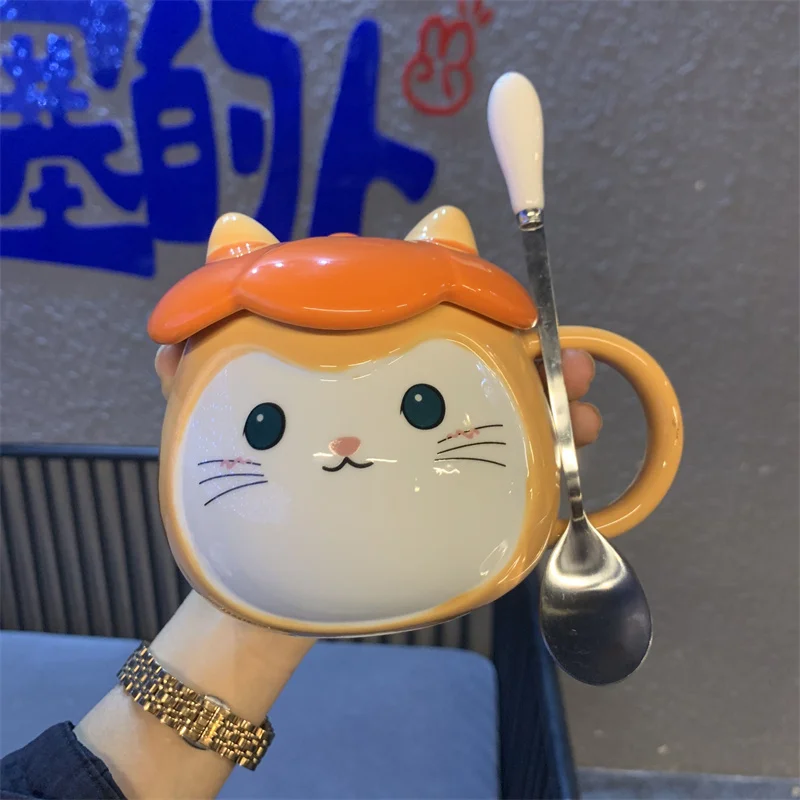 

Kawaii мультяшный Кот кофейный чай Кружка с крышкой ложкой 400 мл напитки для десерта, завтрака молока чашка воды кружки кружка для пива с ручкой