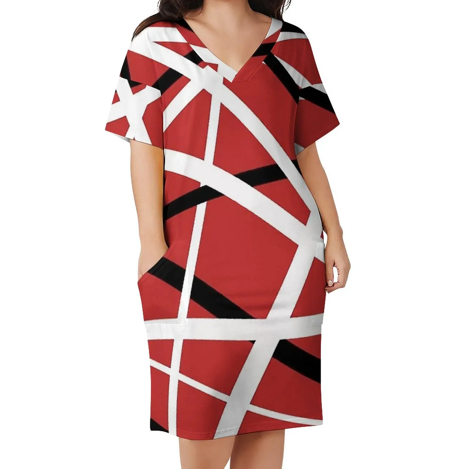 

Van Halen Dress Short Sleeve Reds Sideline Cute Dresses Female Street Fashion Graphic Casual Dress With Pockets Large Size