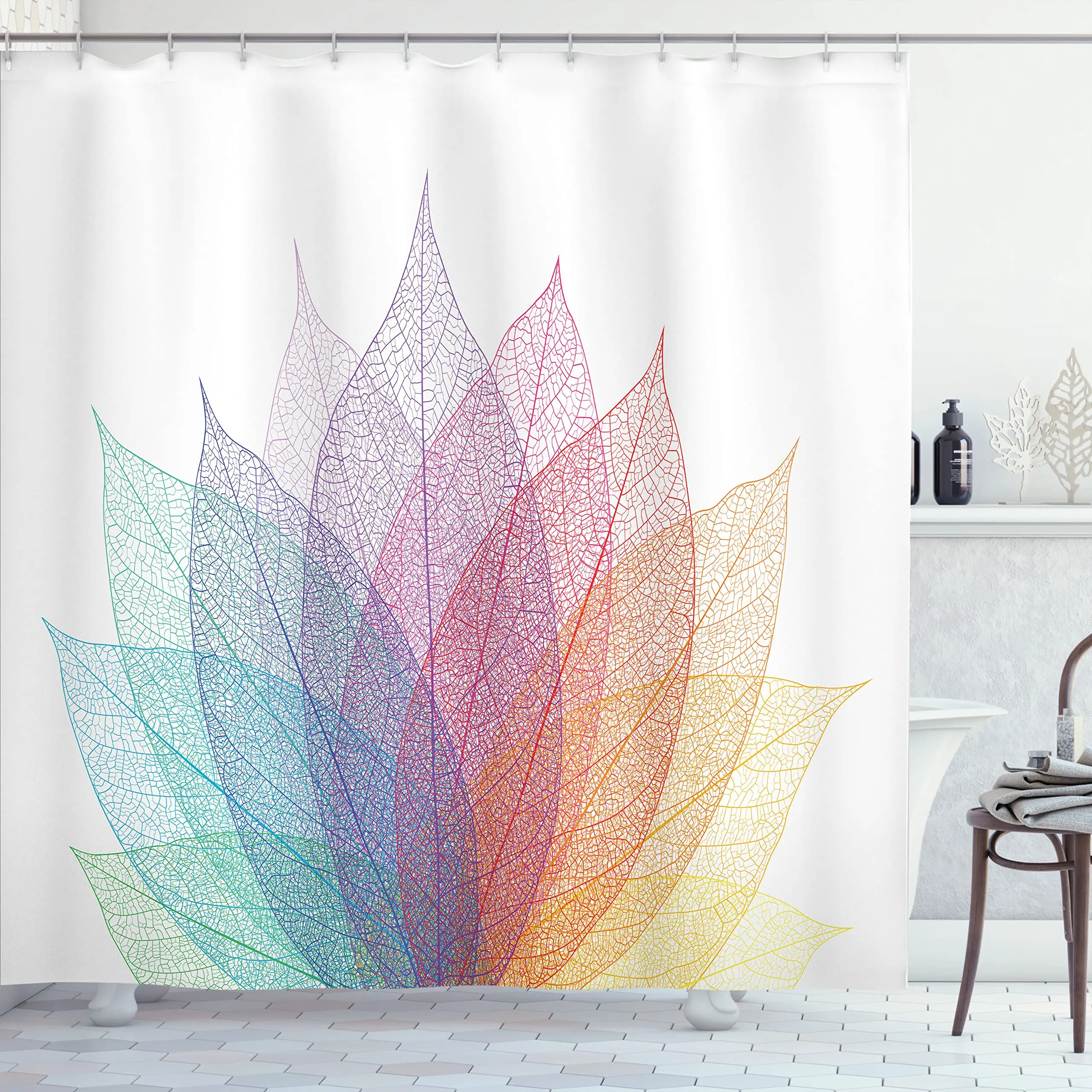 

Abstract Decorative Cloth Shower Curtains Leaf Abstract Artwork 4 Season Floral Delicate and Nature Waterproof Bathroom Screen
