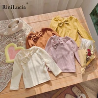 rinilucia 2022 autumn baby toddler children clothing princess girls bowknot pearl long sleeve girl cotton shirt kids tops