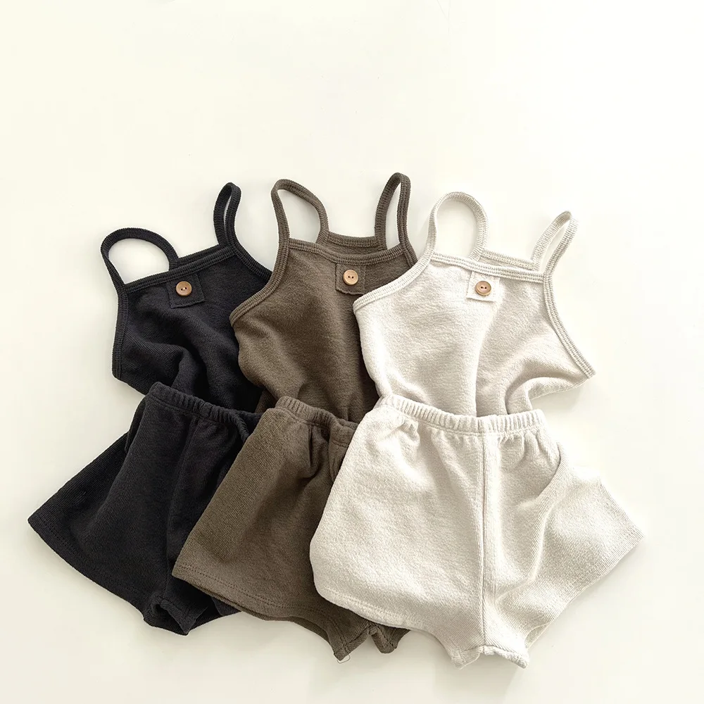 

Новинка лета 2022, комплект хлопковой одежды для малышей без рукавов, дышащий жилет + шорты, 2 шт., детский Пижамный костюм для мальчиков и девоч...