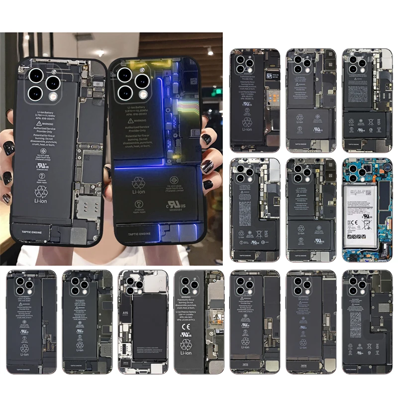 

Phone Case For iphone 14 13 12 11 Pro Max XS XR X 12mini 14 Plus SE Battery Motherboard Circuit board Mobile Phone Case Funda