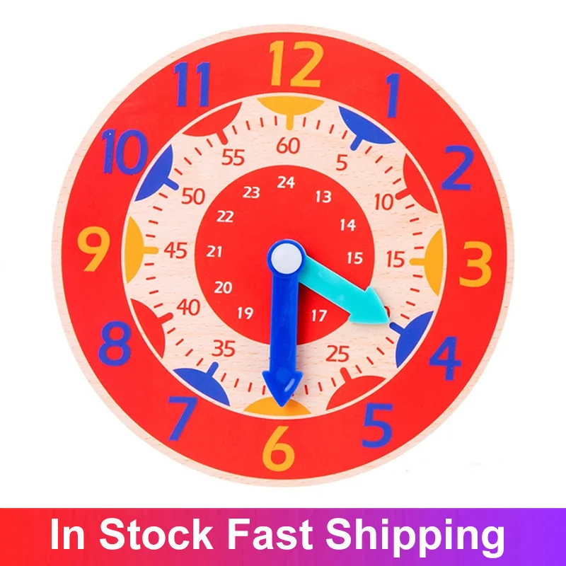 

Children Montessori Wooden Clock Toys Hour Minute Second Cognition Colorful Clocks Toys For Kids Early Preschool Teaching Aids