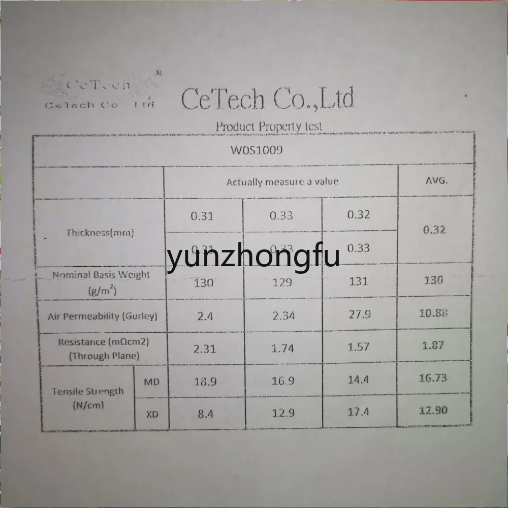 Карбоновая ткань топливного элемента Тайваньская карбоновая / W0S1009 гидрофильная