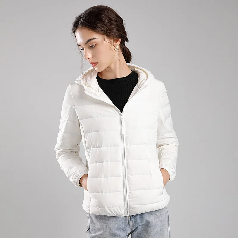 Packable Down Jackets Women 90% Duck Down Seamless Ultra Light Puffer Jackets Hooded Female Winter Solid Warm Parkas Coats