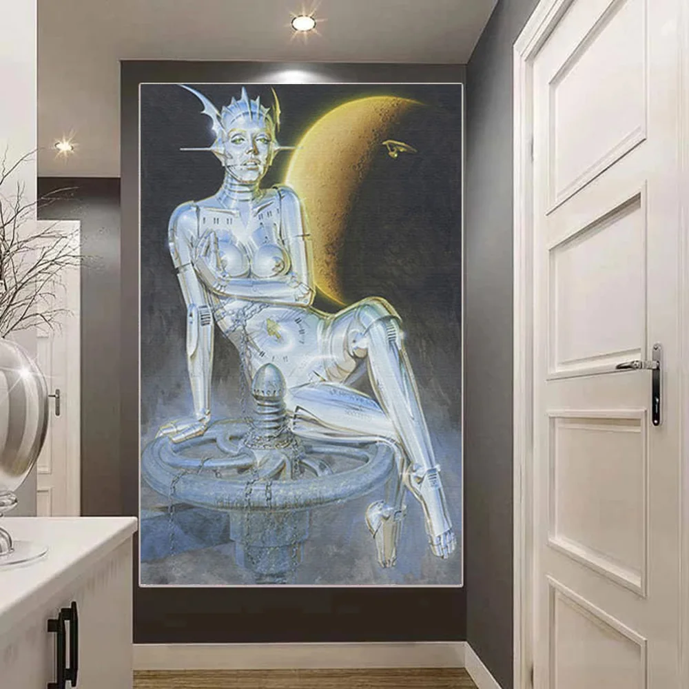

Abstract Sexy Woman Art Canvas Painting Mechanical Robot Posters and Prints Wall Art Pictures for Living Room Home Decor Cuadros