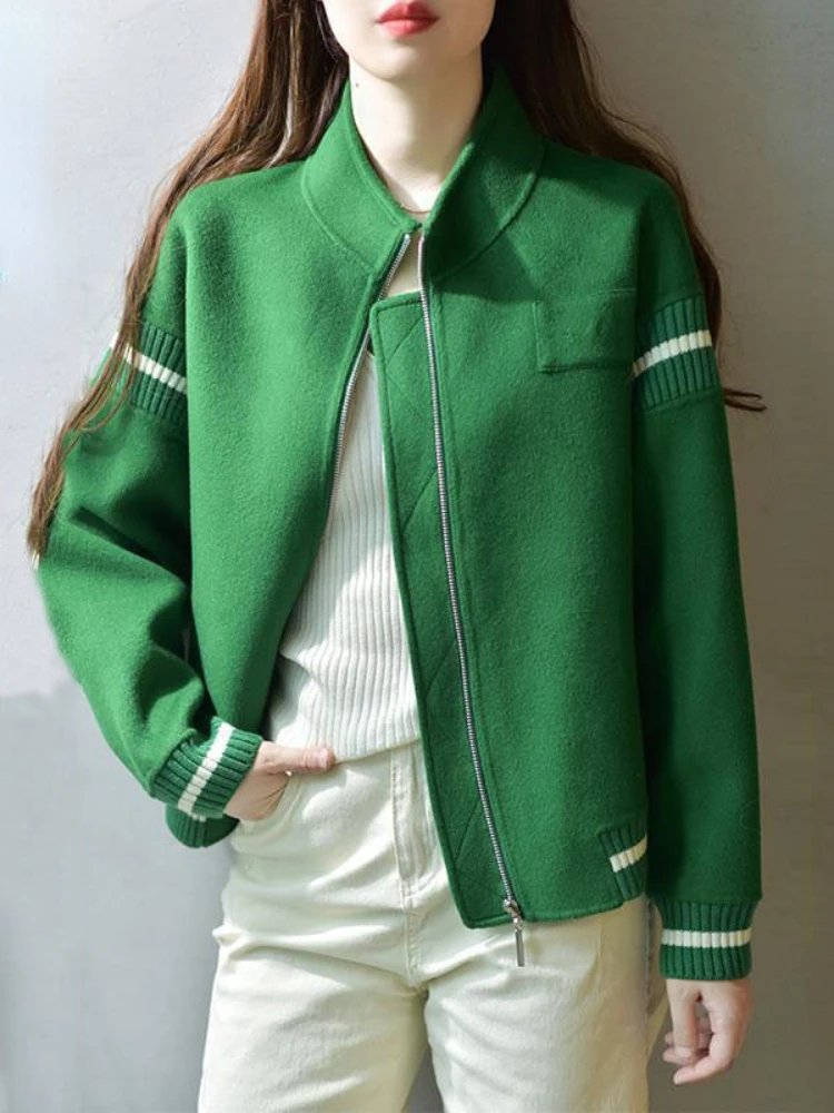 

Women's Jacket Autumn Zipper Short Coats Korean Fashion Woolen Jackets Clothing Female Casual Green Black Jackets for Women 2023