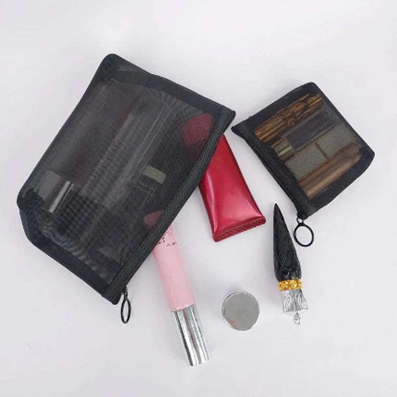 Transparent Mesh Makeup Case Organizer Storage Pouch Casual Zipper Toiletry Wash Bags Make Up Women Travel Cosmetic Bag 3PC