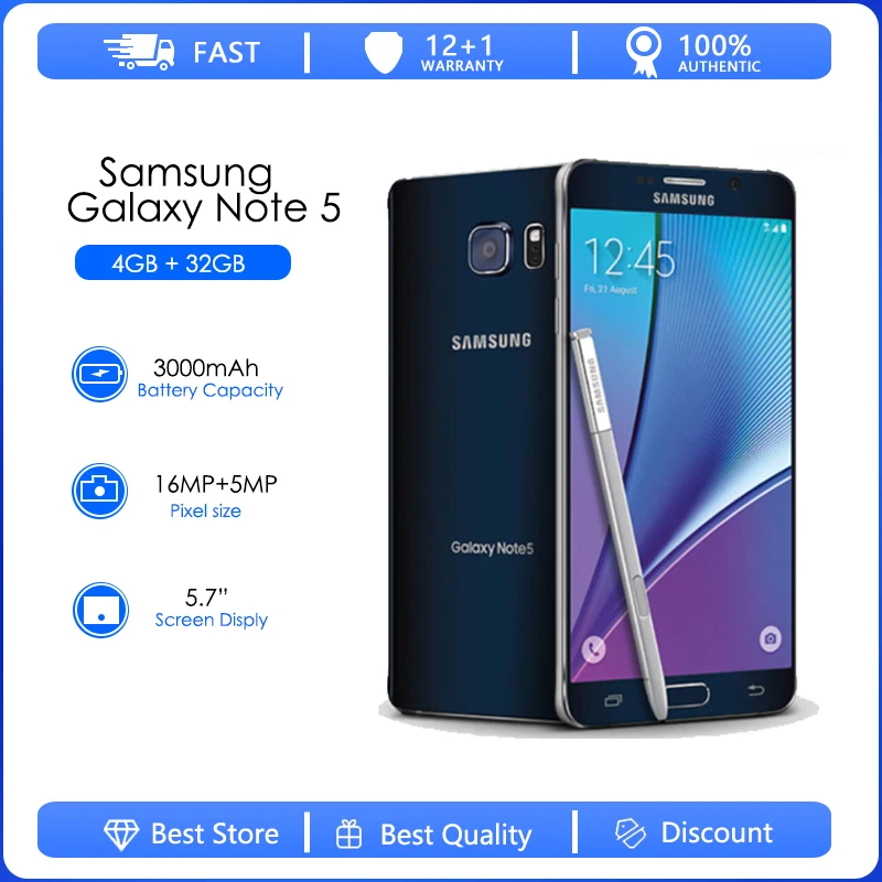 Samsung Galaxy Note5 (USA) N920P Refurbished-Original N920R Fast charging Wi-Fi 3000 mAh Android cell phone GPS phone