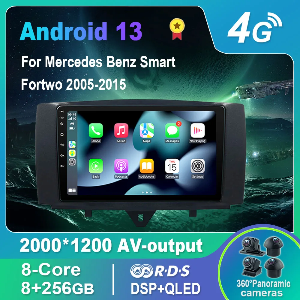 

Автомагнитола на Android 13,0/Мультимедийный видеоплеер для Mercedes Benz Smart Fortwo 2005-2015 GPS QLED Carplay DSP 4G WiFi Bluetooth