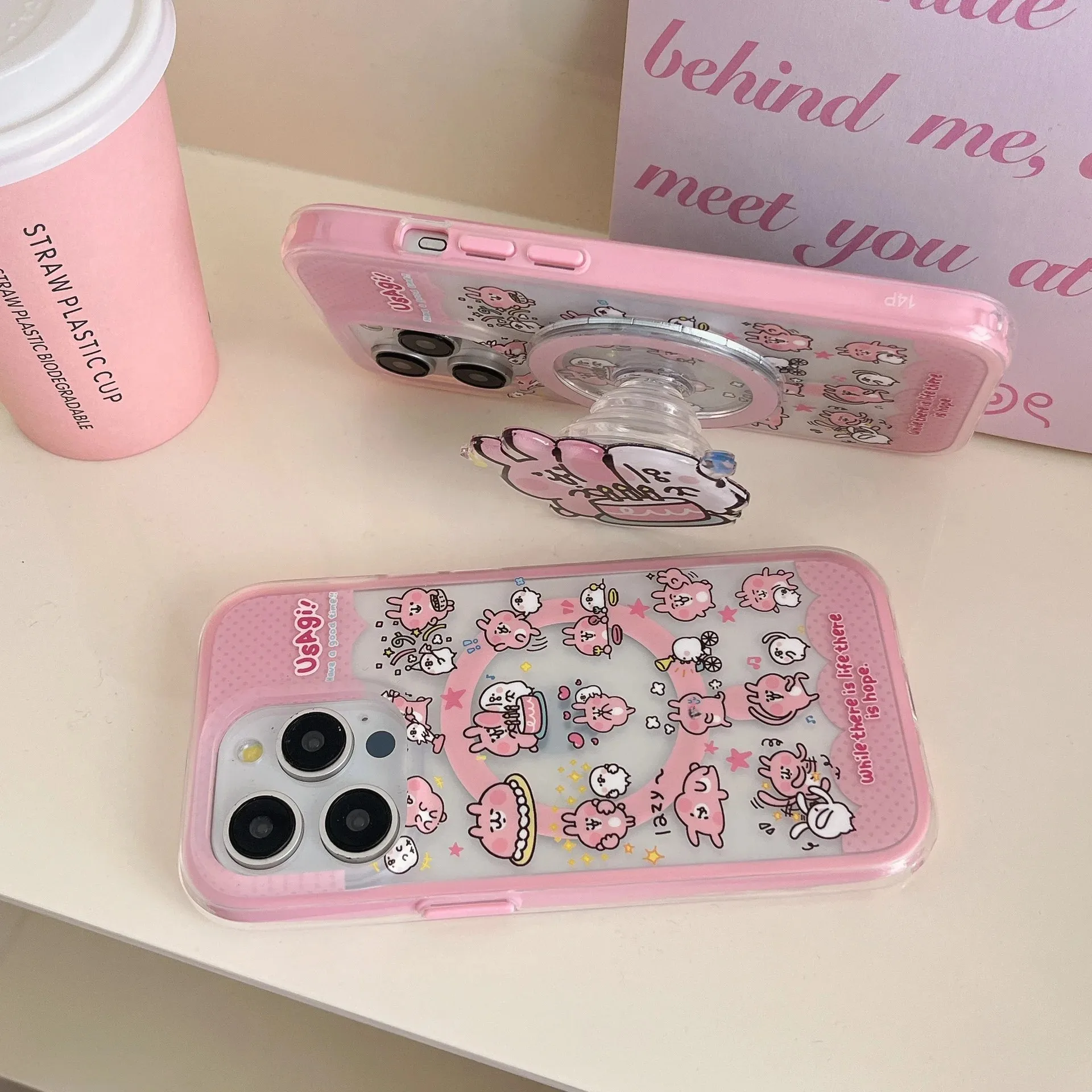 Розовый кролик CartooniPhone15promax чехол для телефона милый магнитный впитывающий Apple 14pm