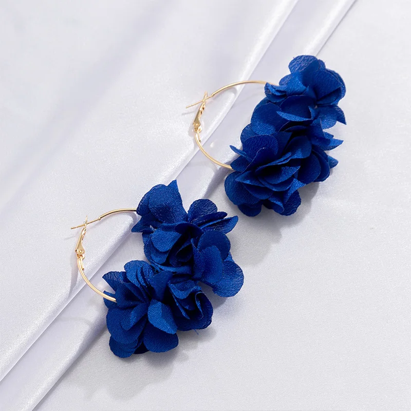 

Women's Tassel Pendant Stud Earrings Mesh Camellia Fabric Rose Flower Elegant Hoop Earrings Floral
