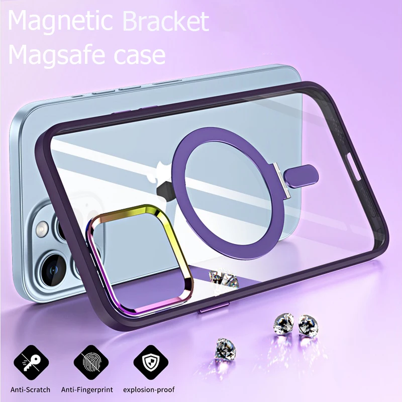 

Magsafe Magnetic Transparent Bracket Case For Iphone Apple 13 Pro Max Silicon Edge Shockproof Cover For Iphone 13 Pro Case Funda