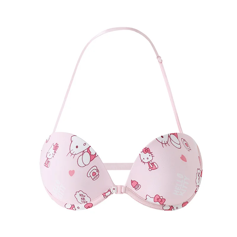 

Sanrio Cute Cartoon Hellokitty Kawaii Anime Tube Top Strapless Underwear Gathered Half Cup Non-Slip Invisible Front Buckle Bra