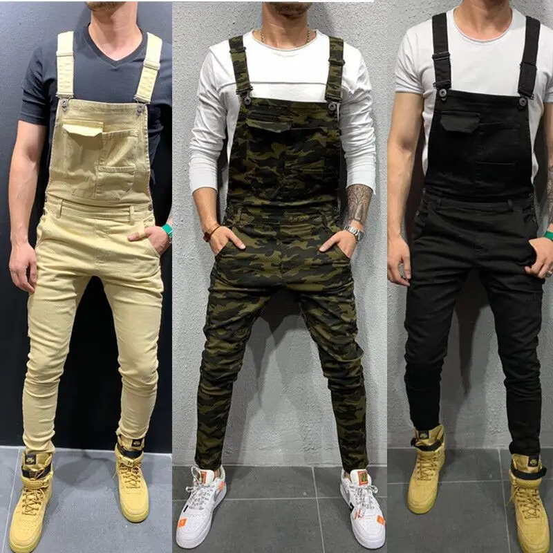 

Fashion Men's Suspender Denim Jumpsuit Ripped Denim Trousers Popular Workwear 6 Colors jogger jeans for men