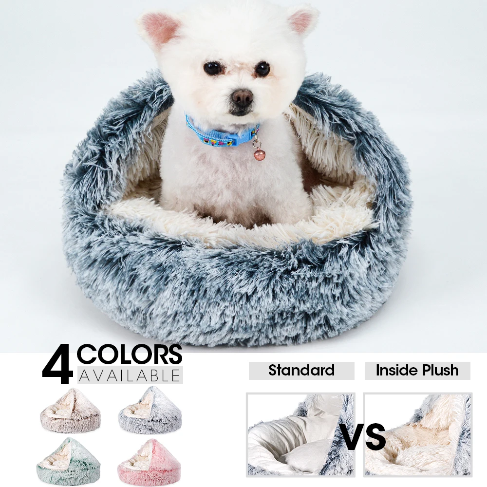 

Round Dog Bed For Cat Bed Cushion Pet Mat Long Plush Cat's House For Dog Blanket Sleeping Bag Pet Sofa Puppy Kennel Accessories