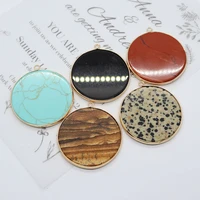 fashion natural stone round pendant necklace crystal agate quartz blue pine healing disc ladies fashion jewelry accessories 40mm