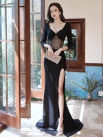 elegant black mermaid prom dress sweetheart simple high slit sexy slim hollowed out floor length zipper long evening party gowns
