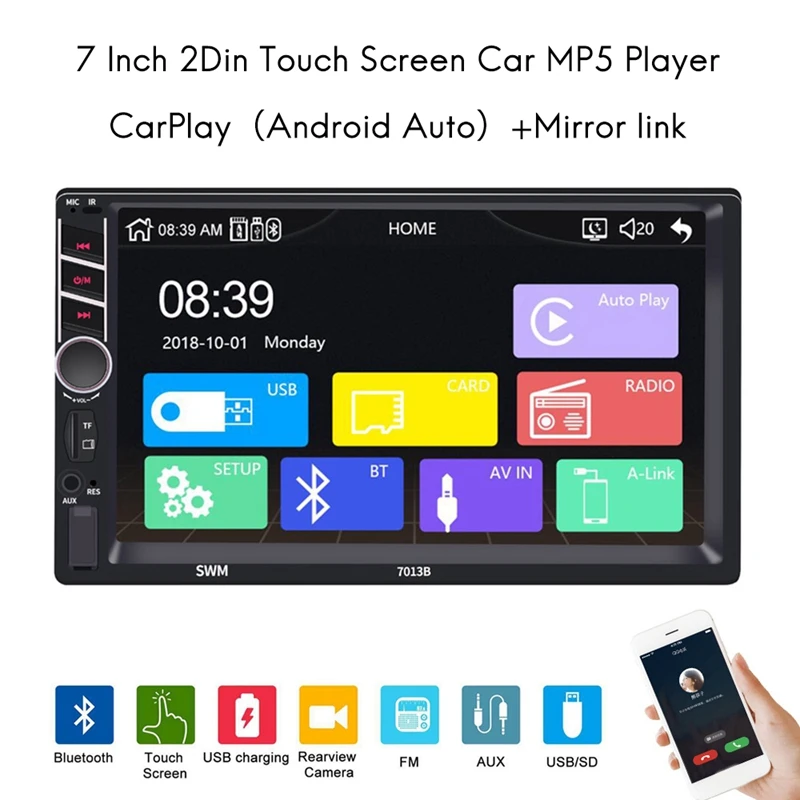 Автомагнитола Carplay универсальная 2 Din для Nissan Kia Toyota MP5 сенсорный экран |