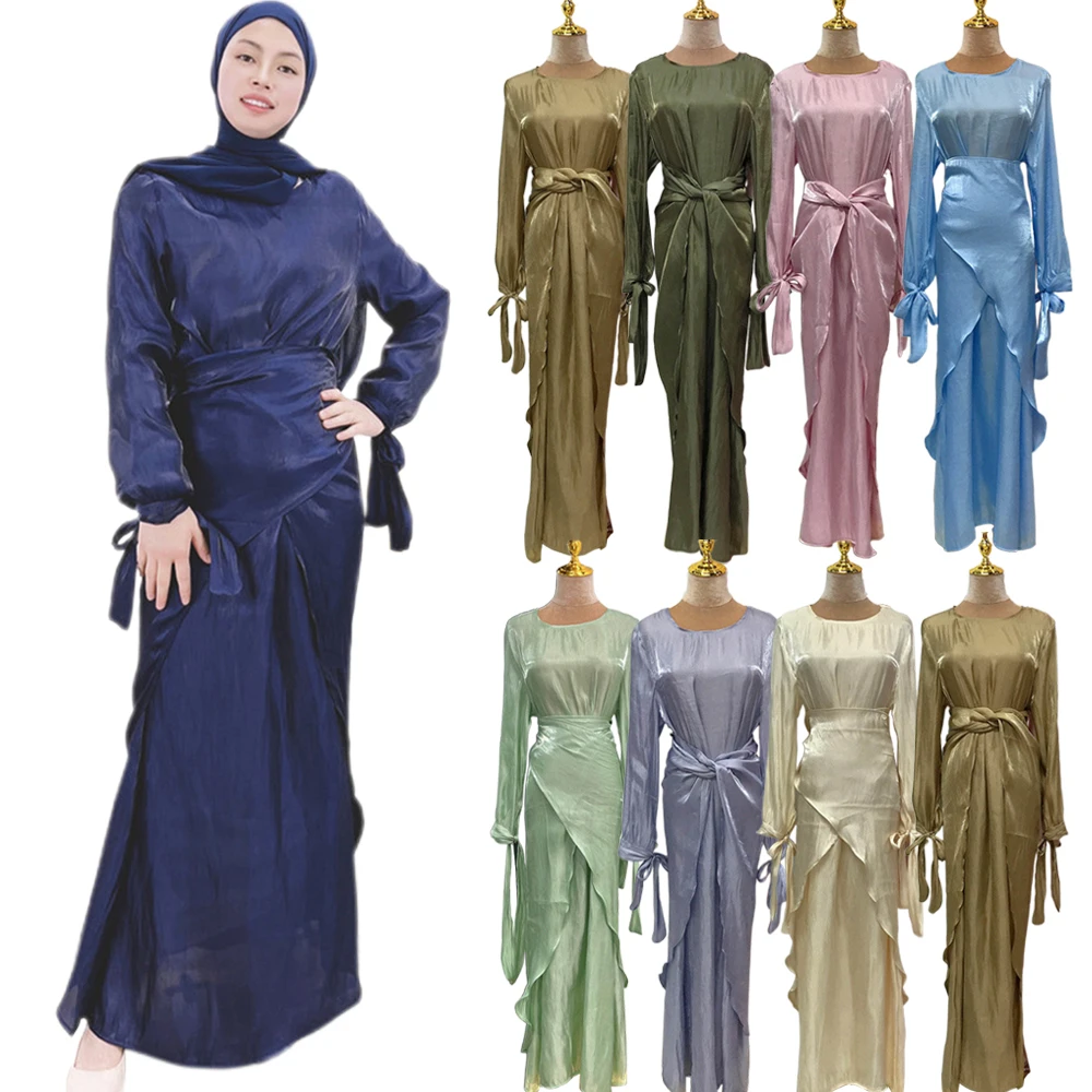 Ramadan Satin Abaya Dubai Women Maxi Dress Muslim Long Kaftan Turkey Caftan Modest Dresses Arabic Robe Islamic Clothing Jilbab