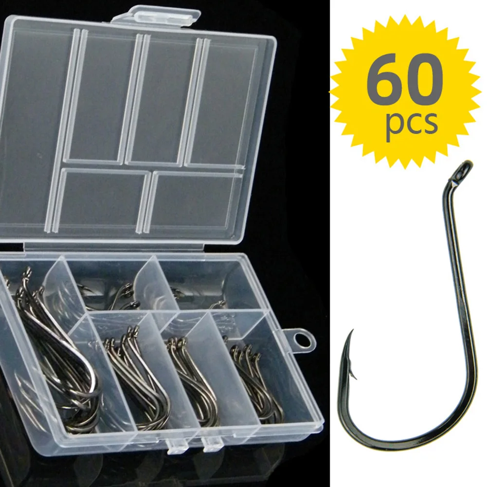 

60pcs Boxed Fish Hook With Coil Pipe, Barbed High Carbon Steel Sea Fishing Hook Tackles Accessories Fish Hook Tools Equipments