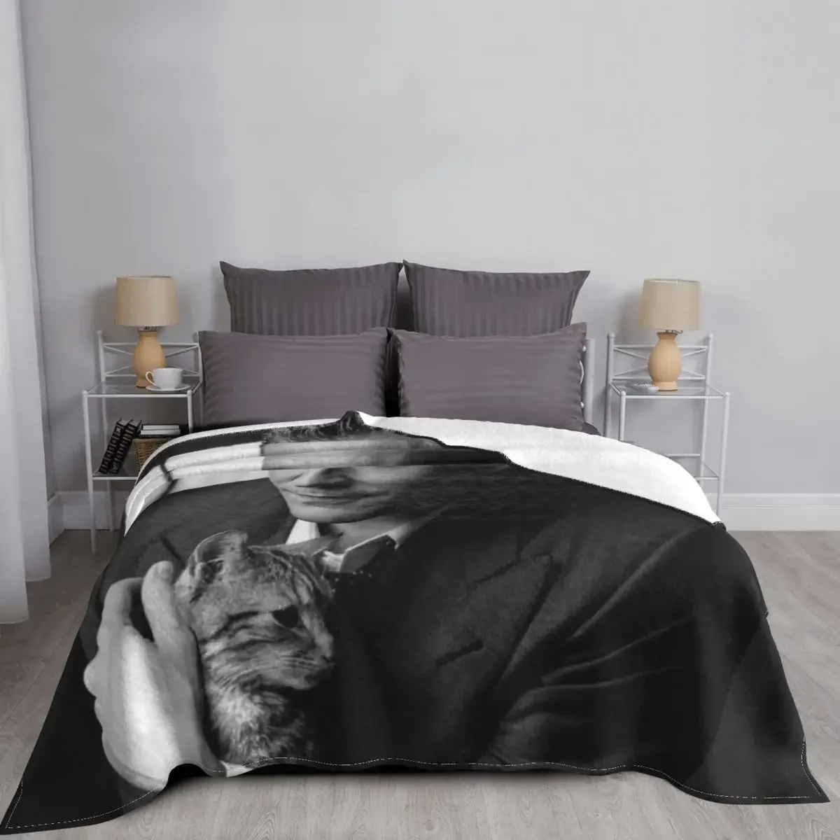 Фланелевое Одеяло Tom Hiddleston с изображением кота винтажные теплые Пледы для