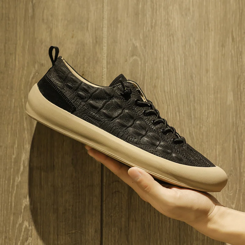 

Men's Fashion Skateboard Shoes Business Travel Shoes Four Seasons Leather Crocodile Pattern Casual Board Shoes Men's SportsShoes