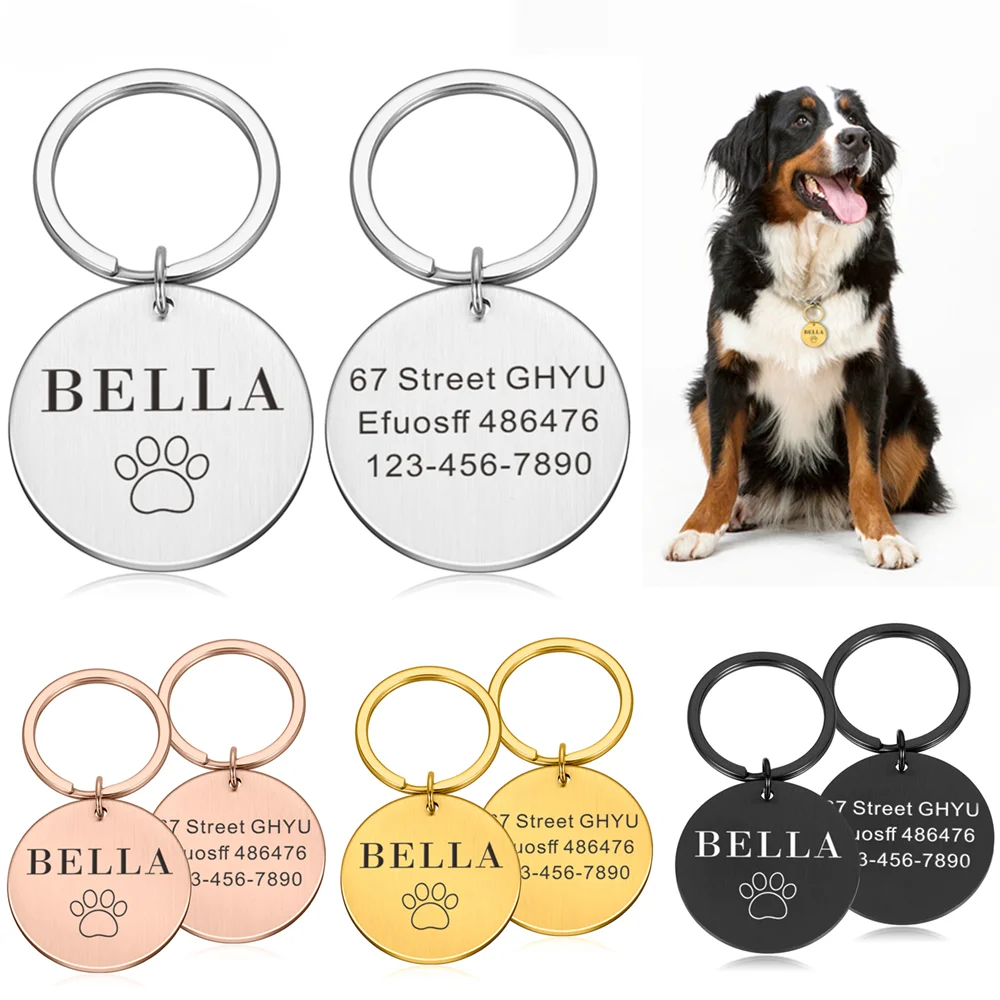 Custom Name Anti-lost ID Tag Engraved Record Tel Address Cat Puppy Personalized Paw Print Medal Pendant Dog Pet Collar Accessory
