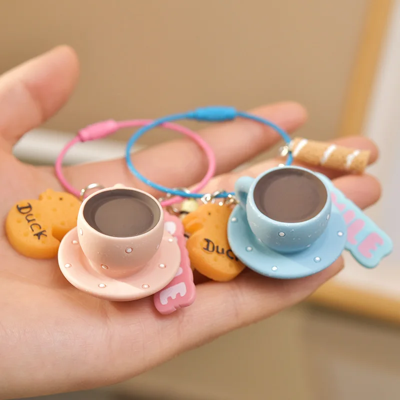 

Creative Keychain Coffee Cup Keychains Women Cute Resin Cartoon Bag Pendant Colorful Circle Fashion Jewelry Accessories