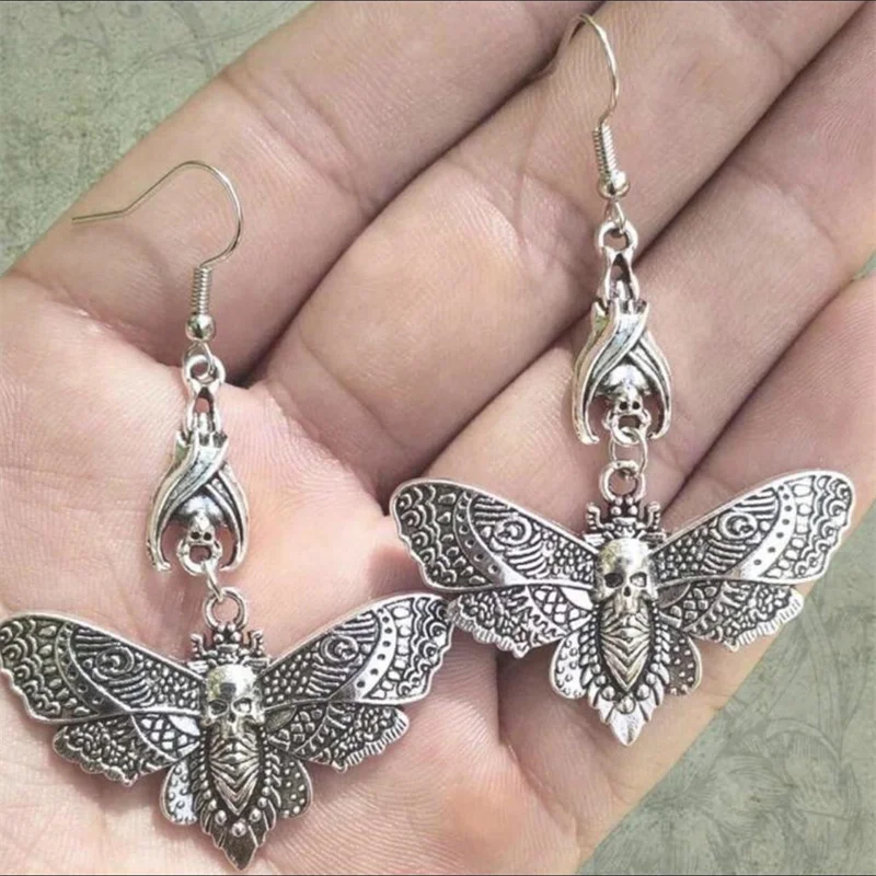 Гот Эстетический Панк Стиль Мотылек Кулон Женские Индивидуальные Серьги Череп